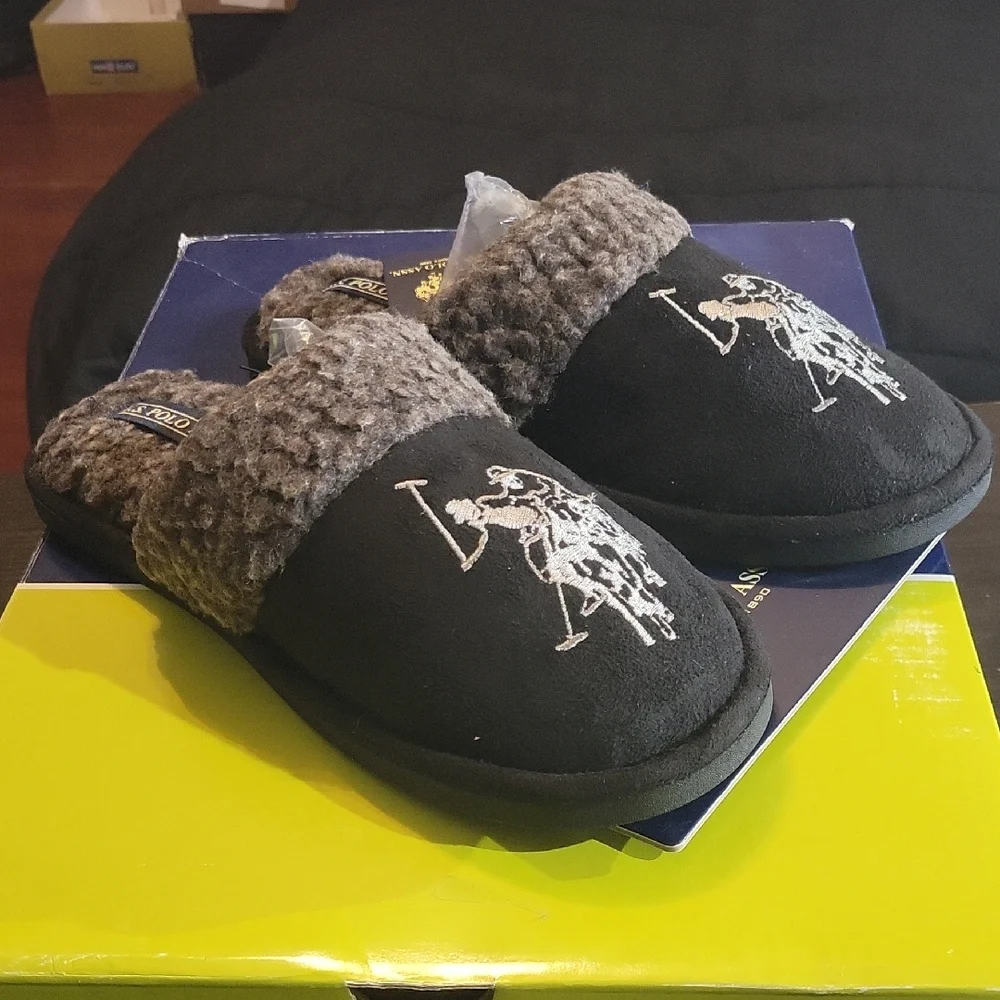 Polo Ralph Lauren Klarence Scuff Slippers "Black/Grey" M7/8 W8.5/9.5 NWT - Picture 3 of 6